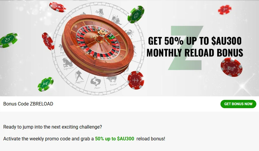 ZodiacBet Casino Reload Bonus