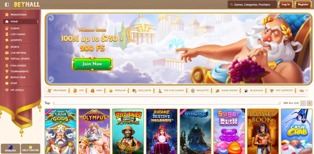 BetHall Casino Main Page